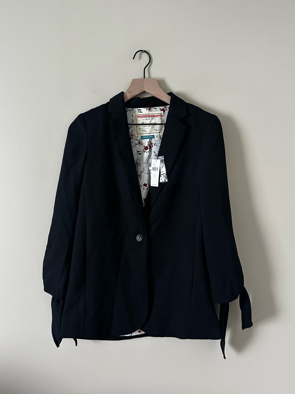 NWT Cartonnier Anthropologie Lloyd Black Single Button Tie Sleeve Blazer Jacket